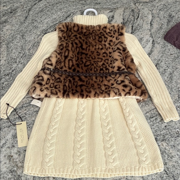 Leopard Print Faux Fur Vest with Cream Knit Dress NWT l S 5/6 - Picture 8 of 9